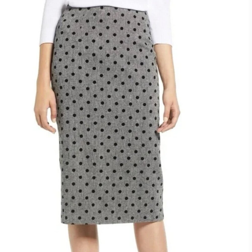 Halogen Midi Pencil Skirt with Velvet Polka Dots